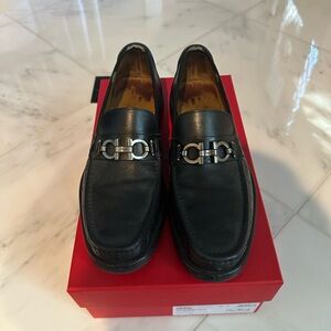 Salvatore Ferragamo Black Leather Slip-On David Loafers